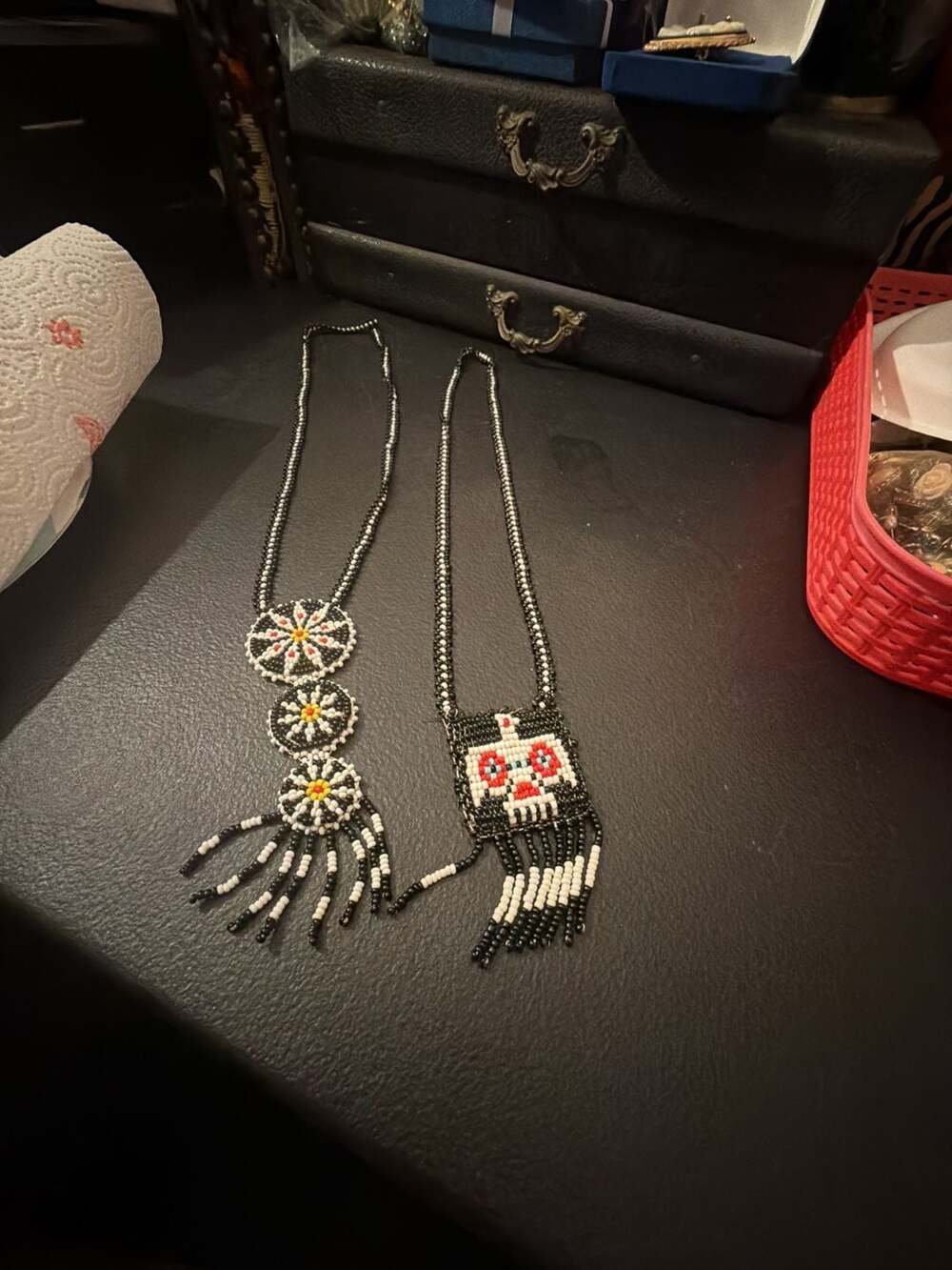 Vintage Southwestern Style Beaded Thunderbird and Triple Medallion Necklace Set